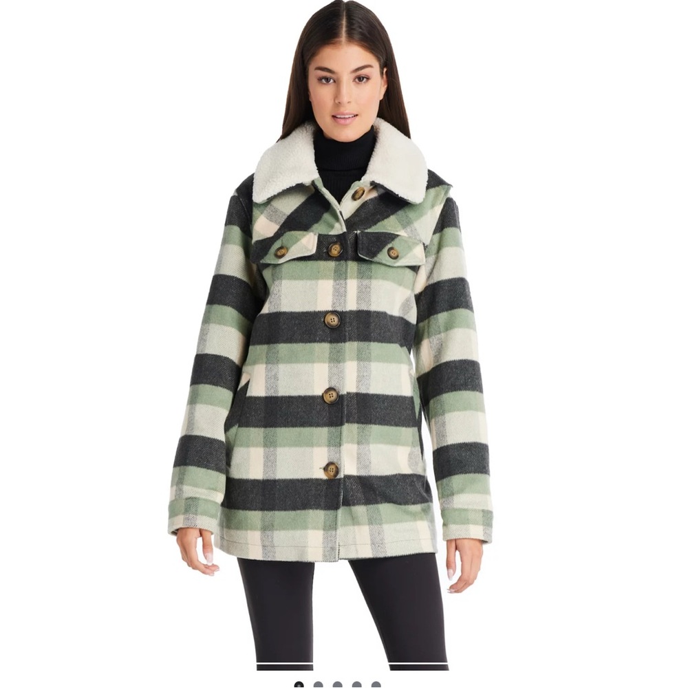 Koolaburra by Ugg green plaid coat shacket sherpa collar size small